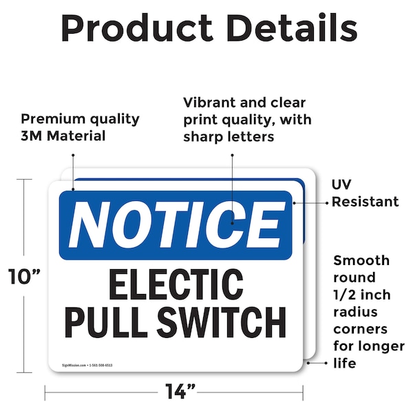 Electrical Pull Switch, 14 In W X Rectangle, Vinyl Decal